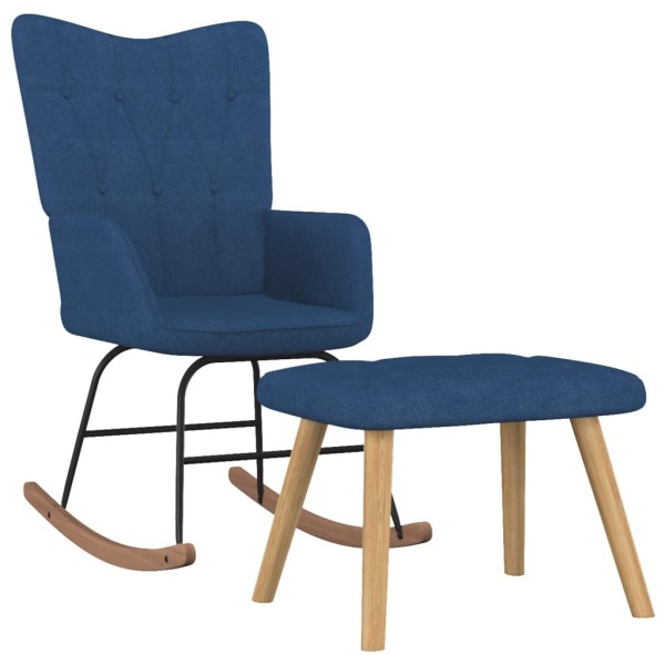 Silla mecedora con reposapiés tela azul Silla mecedora con reposapiés tela azul