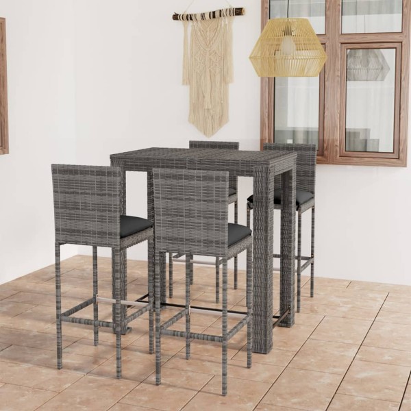 Conjunto de bar para jardín 5 pzas ratán sintético gris cojines Conjunto de bar para jardín 5 pzas ratán sintético gris cojines