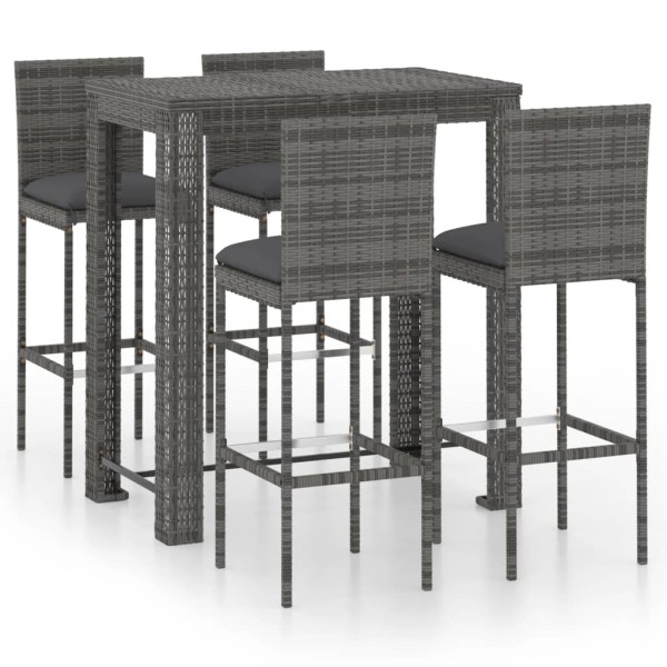 Conjunto de bar para jardín 5 pzas ratán sintético gris cojines Conjunto de bar para jardín 5 pzas ratán sintético gris cojines