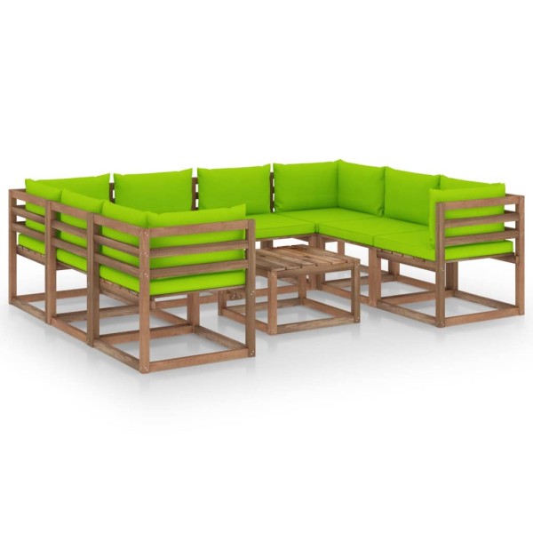 Juego de muebles de jardín 9 piezas con cojines verde lima Juego de muebles de jardín 9 piezas con cojines verde lima