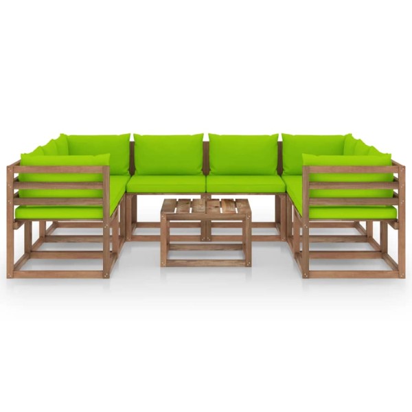 Juego de muebles de jardín 9 piezas con cojines verde lima Juego de muebles de jardín 9 piezas con cojines verde lima