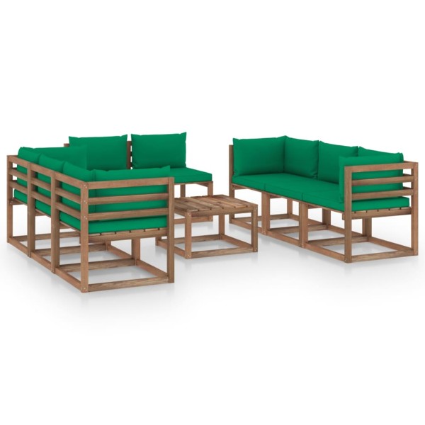 Juego de muebles de jardín 9 piezas con cojines verde Juego de muebles de jardín 9 piezas con cojines verde