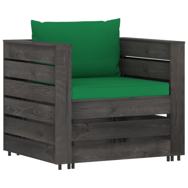 Muebles de jardín 2 piezas con cojines madera impregnada gris Muebles de jardín 2 piezas con cojines madera impregnada gris