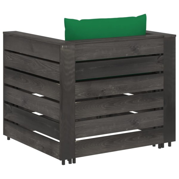 Muebles de jardín 2 piezas con cojines madera impregnada gris Muebles de jardín 2 piezas con cojines madera impregnada gris