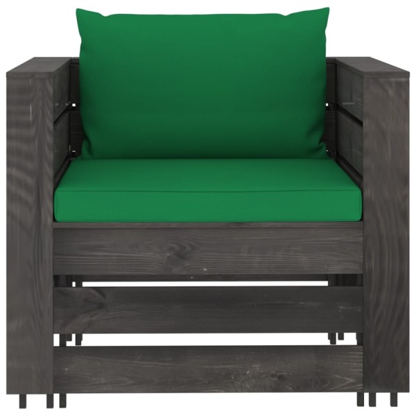 Muebles de jardín 2 piezas con cojines madera impregnada gris Muebles de jardín 2 piezas con cojines madera impregnada gris