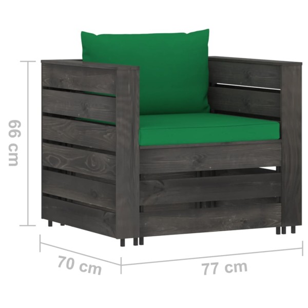 Muebles de jardín 2 piezas con cojines madera impregnada gris Muebles de jardín 2 piezas con cojines madera impregnada gris