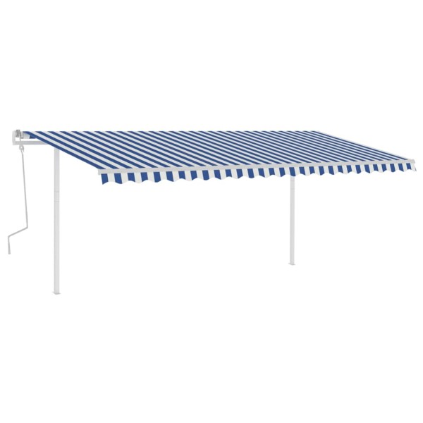 Toldo manual retráctil con postes azul y blanco 5x3,5 m Toldo manual retráctil con postes azul y blanco 5x3,5 m