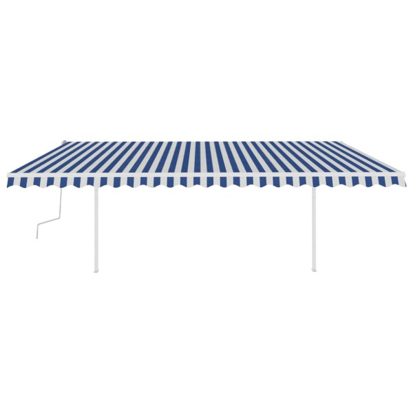 Toldo manual retráctil con postes azul y blanco 5x3,5 m Toldo manual retráctil con postes azul y blanco 5x3,5 m