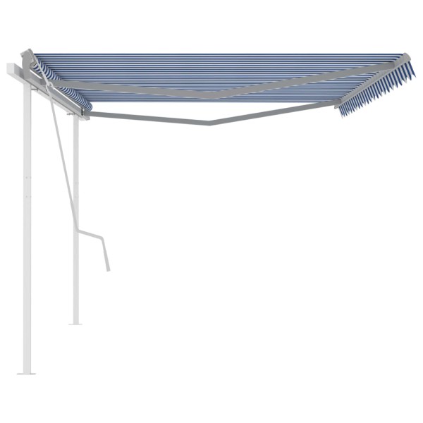 Toldo manual retráctil con postes azul y blanco 5x3,5 m Toldo manual retráctil con postes azul y blanco 5x3,5 m