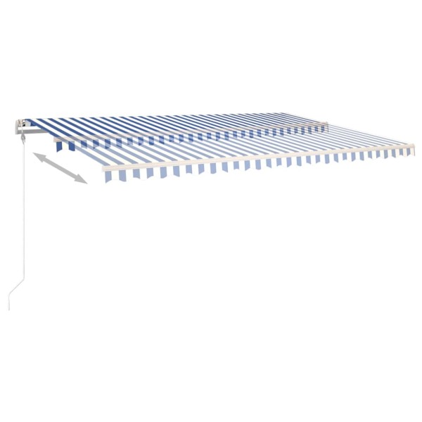 Toldo manual retráctil con postes azul y blanco 5x3,5 m Toldo manual retráctil con postes azul y blanco 5x3,5 m