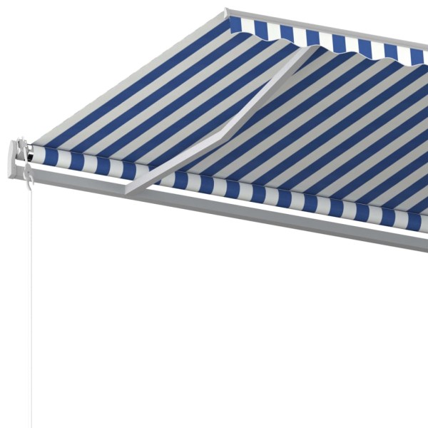 Toldo manual retráctil con postes azul y blanco 5x3,5 m Toldo manual retráctil con postes azul y blanco 5x3,5 m