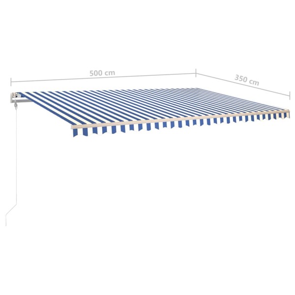 Toldo manual retráctil con postes azul y blanco 5x3,5 m Toldo manual retráctil con postes azul y blanco 5x3,5 m