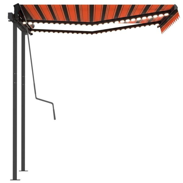 Toldo manual retráctil con LED naranja y marrón 3x2,5 m