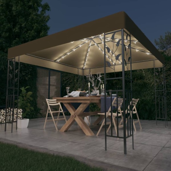 Carpa cenador de jardín con tira de luz LED 3x3m taupé 180 g/m² Carpa cenador de jardín con tira de luz LED 3x3m taupé 180 g/m²