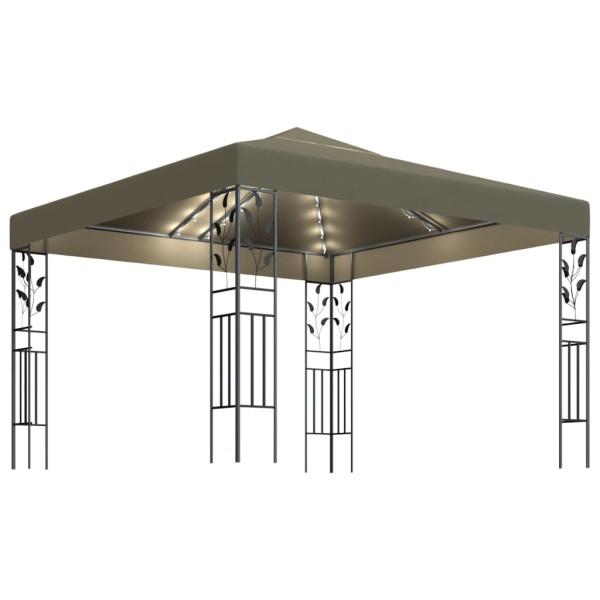 Carpa cenador de jardín con tira de luz LED 3x3m taupé 180 g/m² Carpa cenador de jardín con tira de luz LED 3x3m taupé 180 g/m²