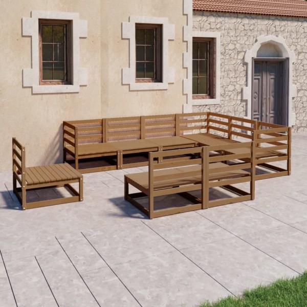 Muebles de jardín 9 pzas y cojines marrón miel madera pino Muebles de jardín 9 pzas y cojines marrón miel madera pino