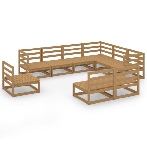 Muebles de jardín 9 pzas y cojines marrón miel madera pino Muebles de jardín 9 pzas y cojines marrón miel madera pino