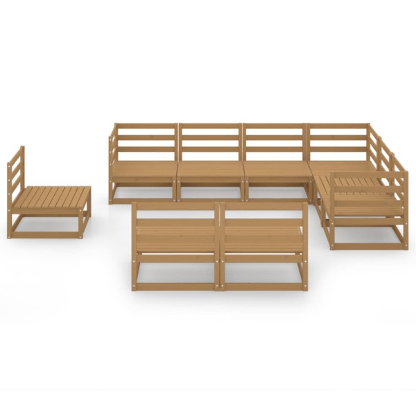 Muebles de jardín 9 pzas y cojines marrón miel madera pino Muebles de jardín 9 pzas y cojines marrón miel madera pino