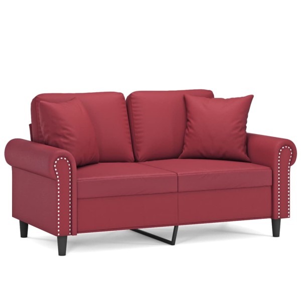 Sofá de 2 plazas con cojines cuero sintético rojo tinto 120 cm Sofá de 2 plazas con cojines cuero sintético rojo tinto 120 cm