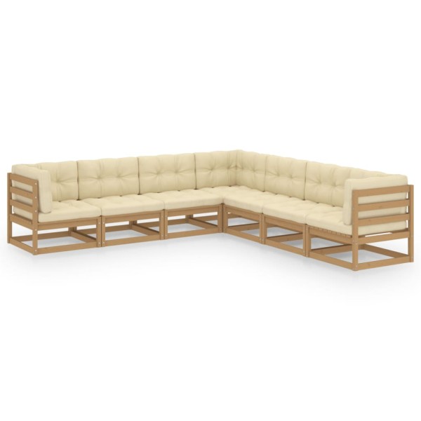 Set de muebles de jardín 7 pzs cojines madera pino marrón miel Set de muebles de jardín 7 pzs cojines madera pino marrón miel