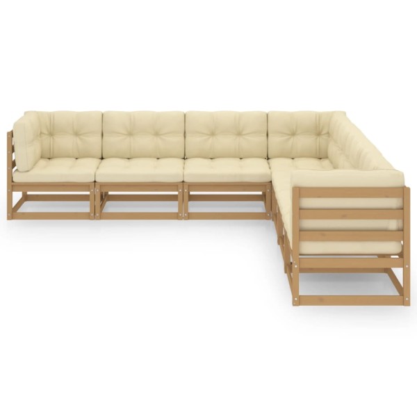 Set de muebles de jardín 7 pzs cojines madera pino marrón miel Set de muebles de jardín 7 pzs cojines madera pino marrón miel