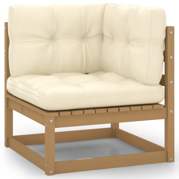 Set de muebles de jardín 7 pzs cojines madera pino marrón miel Set de muebles de jardín 7 pzs cojines madera pino marrón miel