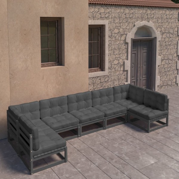 Set de muebles de jardín 7 pzas con cojines madera pino negro Set de muebles de jardín 7 pzas con cojines madera pino negro