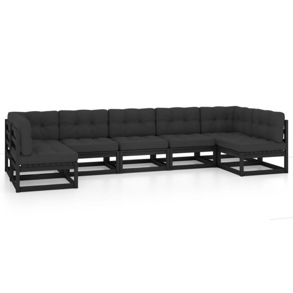 Set de muebles de jardín 7 pzas con cojines madera pino negro Set de muebles de jardín 7 pzas con cojines madera pino negro
