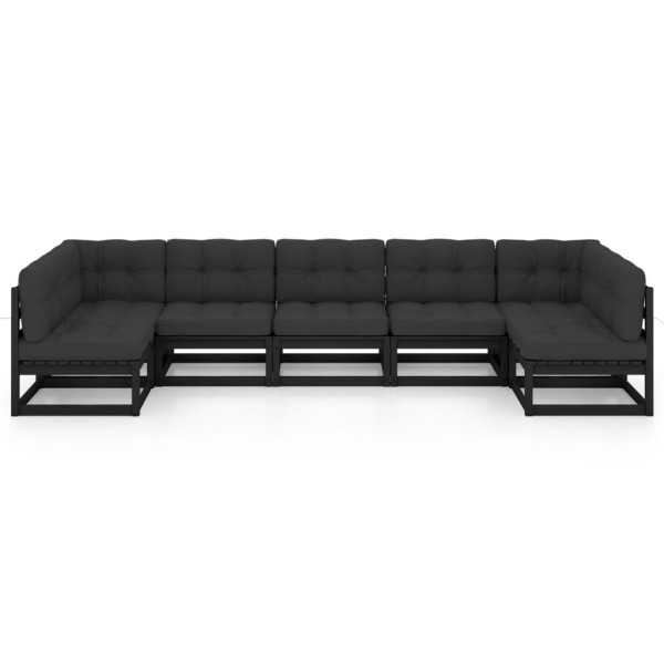 Set de muebles de jardín 7 pzas con cojines madera pino negro Set de muebles de jardín 7 pzas con cojines madera pino negro