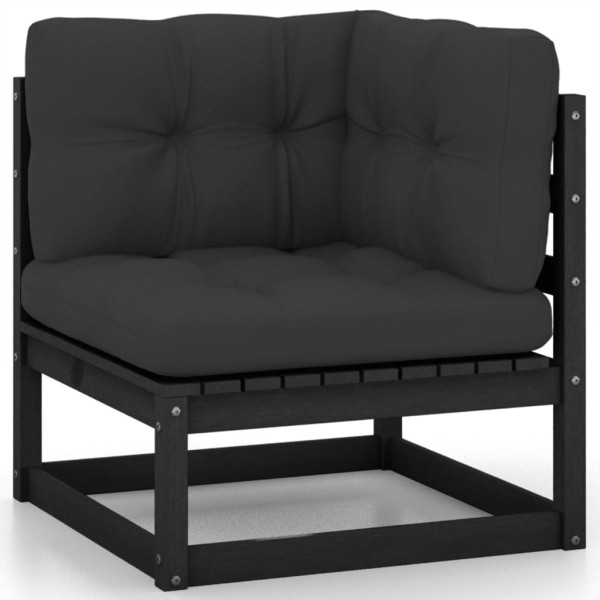 Set de muebles de jardín 7 pzas con cojines madera pino negro Set de muebles de jardín 7 pzas con cojines madera pino negro