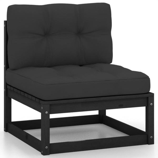 Set de muebles de jardín 7 pzas con cojines madera pino negro Set de muebles de jardín 7 pzas con cojines madera pino negro