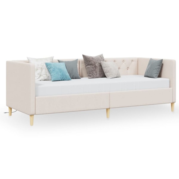 Sofá cama con colchón USB de tela crema 90x200 cm Sofá cama con colchón USB de tela crema 90x200 cm