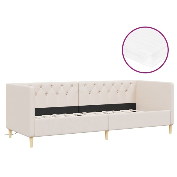 Sofá cama con colchón USB de tela crema 90x200 cm Sofá cama con colchón USB de tela crema 90x200 cm