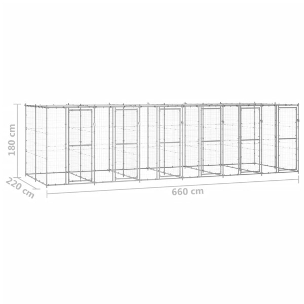 Perrera de exterior de acero galvanizado con techo 14,52 m² Perrera de exterior de acero galvanizado con techo 14,52 m²
