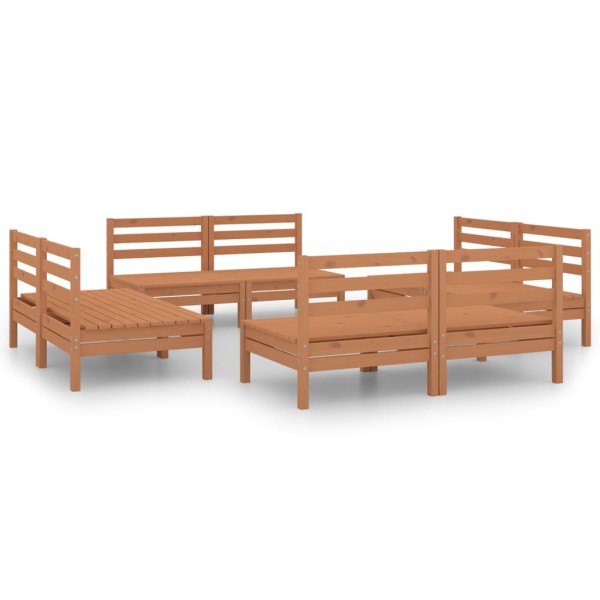Juego de muebles jardín 8 pzas madera maciza pino marrón miel