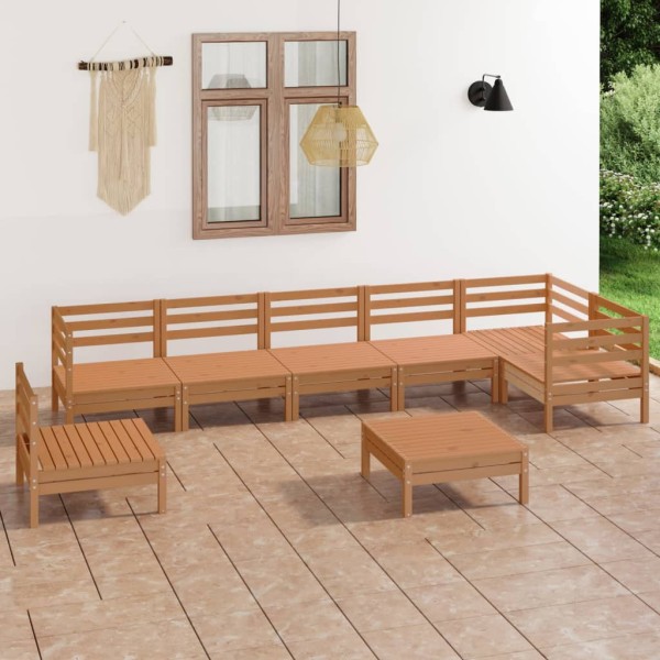 Juego muebles de jardín 8 pzas madera pino maciza marrón miel Juego muebles de jardín 8 pzas madera pino maciza marrón miel