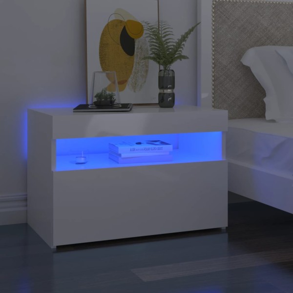 Mesitas noche LED 2 uds contrachapada blanco brillo 60x35x40 cm Mesitas noche LED 2 uds contrachapada blanco brillo 60x35x40 cm