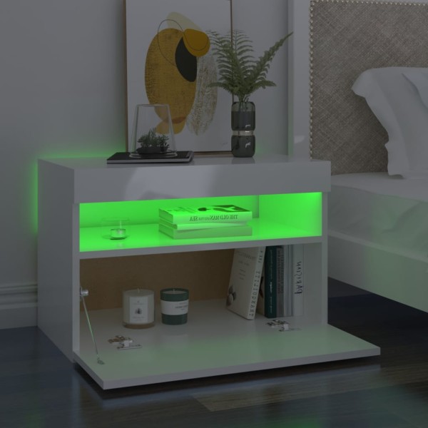 Mesitas noche LED 2 uds contrachapada blanco brillo 60x35x40 cm Mesitas noche LED 2 uds contrachapada blanco brillo 60x35x40 cm