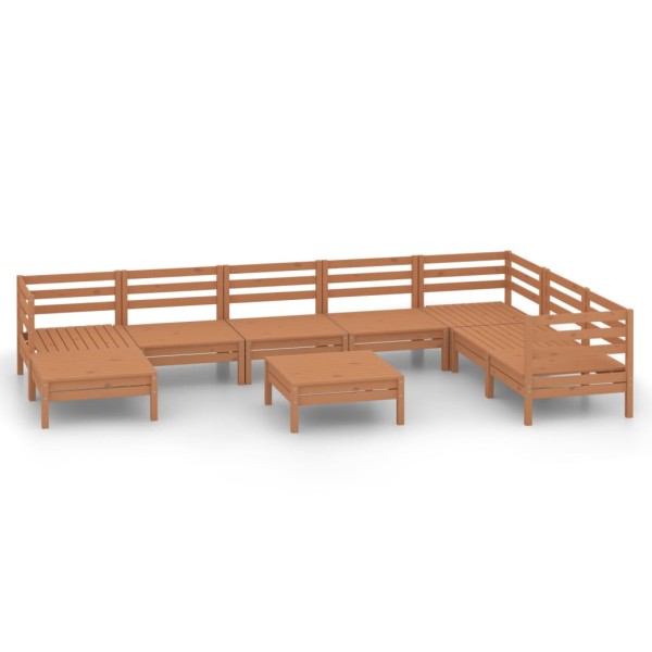 Juego muebles de jardín 9 pzas madera maciza pino marrón miel Juego muebles de jardín 9 pzas madera maciza pino marrón miel