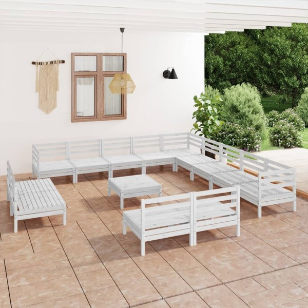 Juego de muebles de jardín 14 piezas madera maciza pino blanco