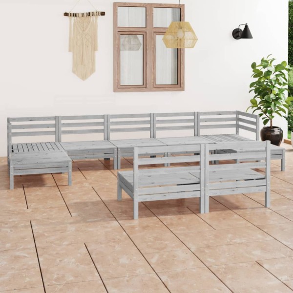 Juego de muebles de jardín 9 pzas madera maciza de pino blanco Juego de muebles de jardín 9 pzas madera maciza de pino blanco