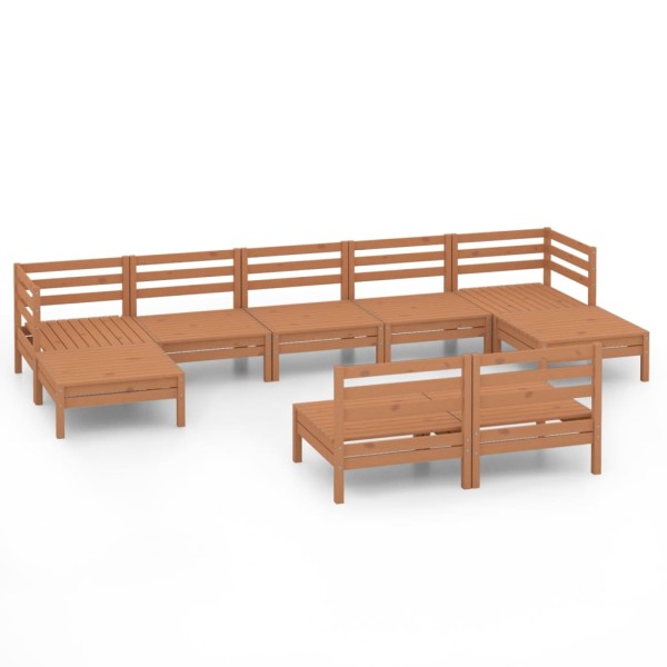 Set de muebles de jardín 9 pzas madera maciza pino marrón miel