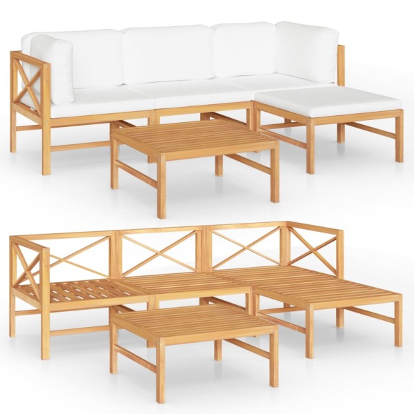 Set de muebles de jardín 5 pzas madera de teca y cojines crema Set de muebles de jardín 5 pzas madera de teca y cojines crema