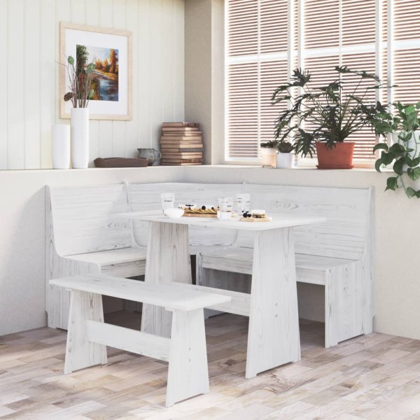 Mesa de comedor con banco de madera maciza de pino blanca Mesa de comedor con banco de madera maciza de pino blanca