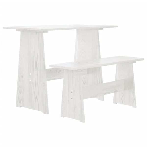 Mesa de comedor con banco de madera maciza de pino blanca Mesa de comedor con banco de madera maciza de pino blanca