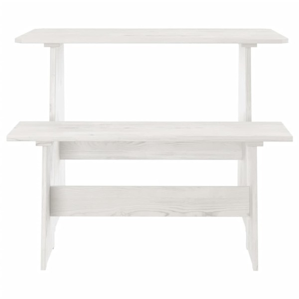 Mesa de comedor con banco de madera maciza de pino blanca Mesa de comedor con banco de madera maciza de pino blanca
