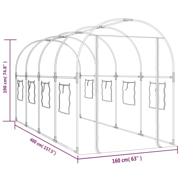 Invernadero PVC acero pintado polvo transparente 160x400x190cm Invernadero PVC acero pintado polvo transparente 160x400x190cm