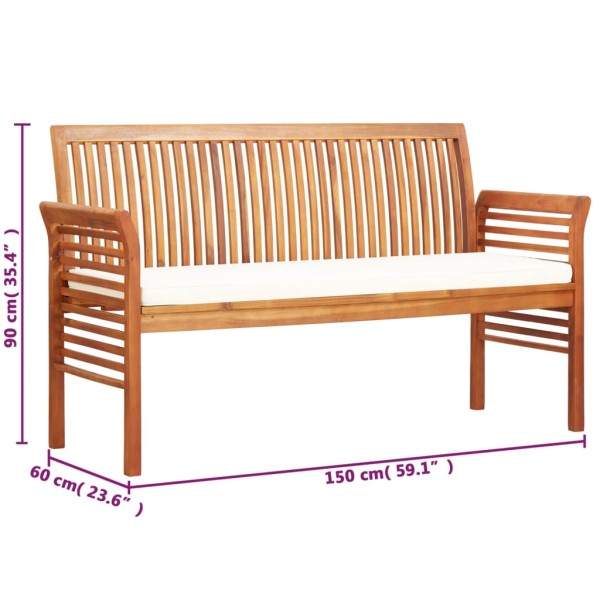 Banco de jardín 3 plazas con cojín madera maciza acacia 150 cm Banco de jardín 3 plazas con cojín madera maciza acacia 150 cm
