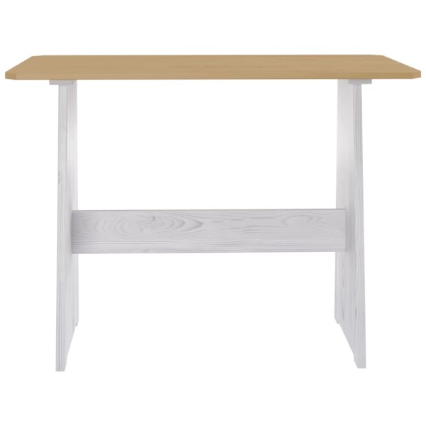 Mesa de comedor con banco madera maciza marrón miel y blanco Mesa de comedor con banco madera maciza marrón miel y blanco