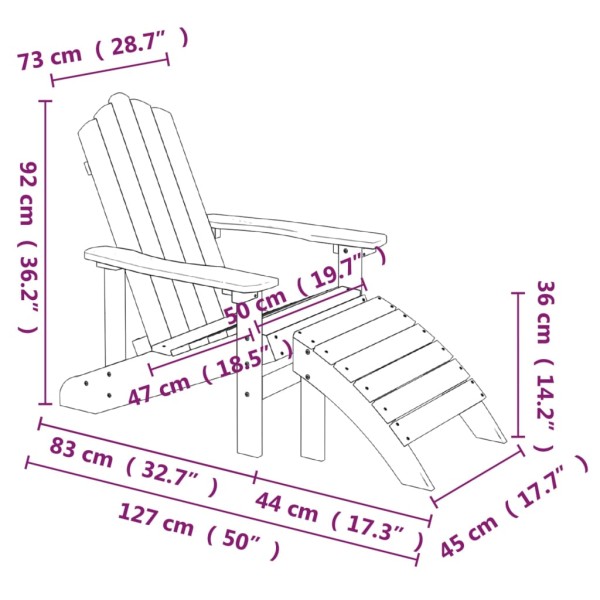 Silla de jardín Adirondack con reposapiés HDPE antracita Silla de jardín Adirondack con reposapiés HDPE antracita